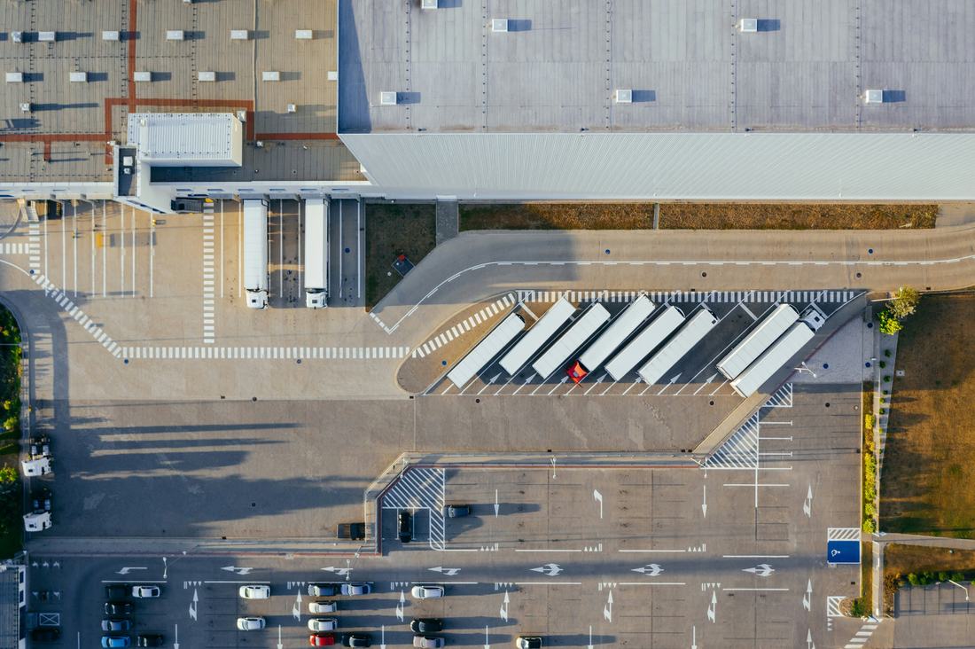 Aerial view of a logistics and distribution yard